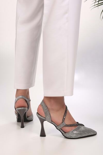 Shoeberry Women's Mungo Platinum Silvery Stone Heeled Shoes