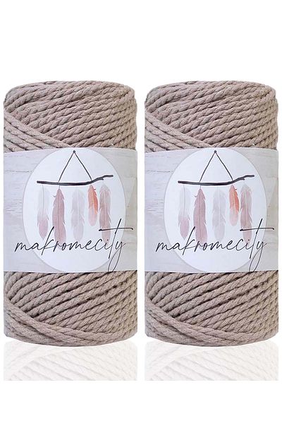 Makromecity Premium 3 Twist Βαμβακερό σχοινί Μακραμέ 3mm Three Twists Σχοινί Μακραμέ Σχοινί 500gr (2X250GRAM) Καφές με γάλα