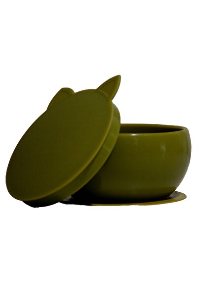 pandish وعاء سيليكون بقاعدة مفرغة من الهواء مع غطاء باللون الأخضر الزيتوني