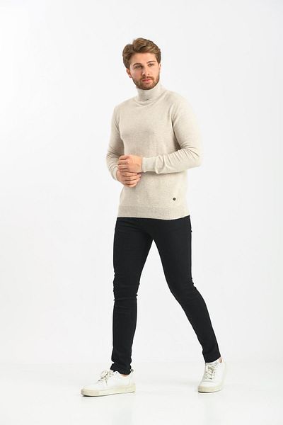 Çizgi Triko Ανδρικό πουλόβερ Full Fisherman Beige Angora Rabbit Wool κανονική εφαρμογή