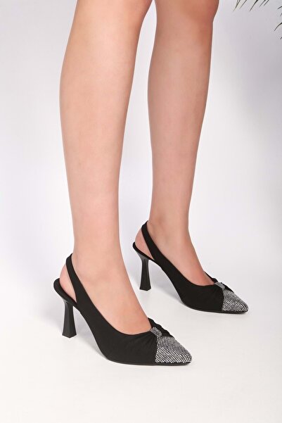 Shoeberry Női cent fekete matt szatén kő tűsarkú