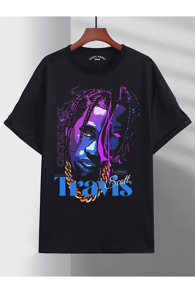 DEEPSENCE Μπλουζάκι Unisex Oversize Travis Scott Μπροστινό εμπριμέ μαύρο