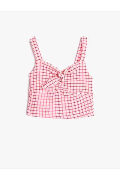 Koton Mädchen-Crop-Top mit Trägern, strukturierter Vorderseite und glänzendem Bindeband
