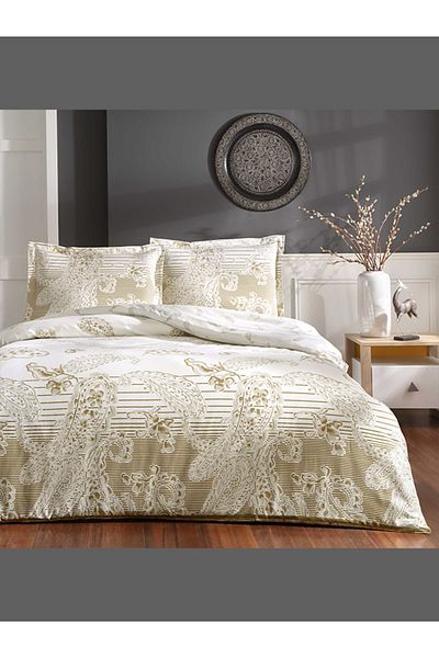 Taç Set cuvertură de pilota din satin de bumbac Paisley Gold Double