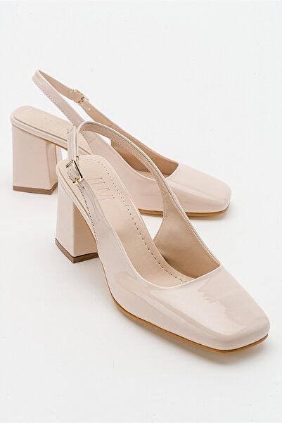 LuviShoes Libby Beige Patent Leather Women's Heeled Shoes