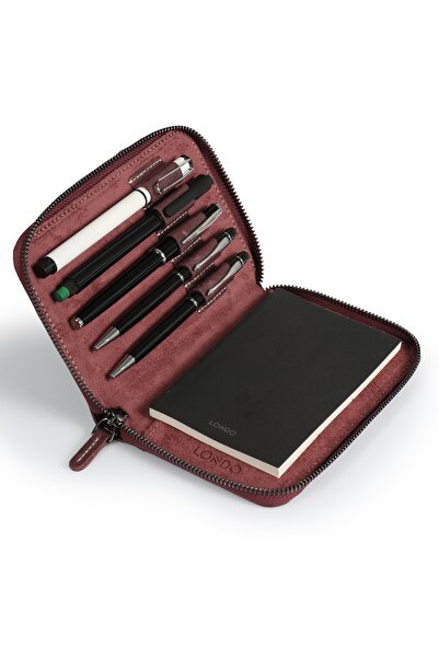 LONDO Prava koža Otvor za olovku sa zatvaračem Def Papuče - Bordo crvena