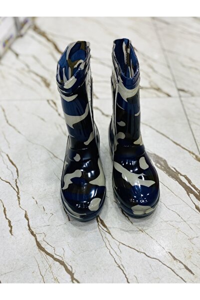 E Kandiş Lacivert Kamüflaj Erkek Çocuk Yünsüz Günlük Yağmur Çizmesi