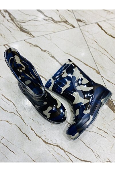 E Kandiş Lacivert Kamüflaj Erkek Çocuk Yünsüz Günlük Yağmur Çizmesi