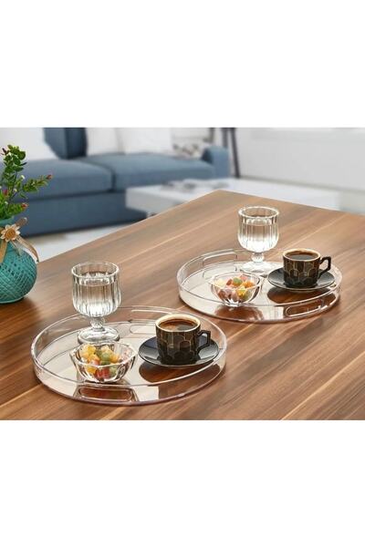 Akkoyunlu home Dekoratif Sunumluk Yuvarlak Tepsi, Şeffaf Ikramlık Servis Sunu...