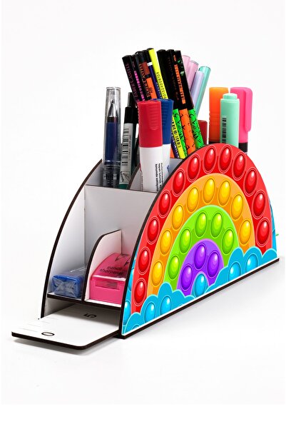 kutuTR Ahşap Vip Popit Serisi Gökkuşağı Cetvelli Masaüstü Kalemlik Çocuklar I...