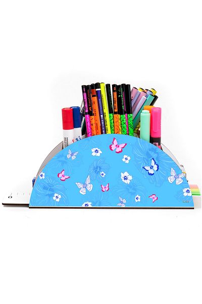 kutuTR Wooden Vip Animals Rainbow Ruled Desktop Pen Holder Organizer with Assembled Box