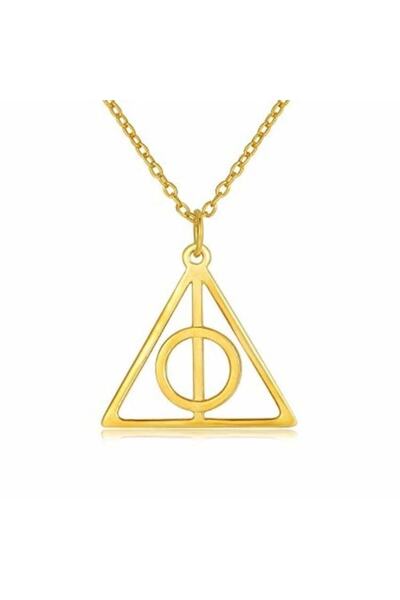 Herşey Nota Harry Potter Ölüm Yadıgarları Üçgen Ortası Dönen Gold Çelik Kolye