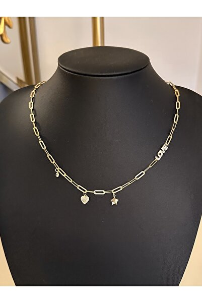 emy by emel luxury silver jewelry Altın Kaplama Ataç Zincirli Şans Kolyesi 92...