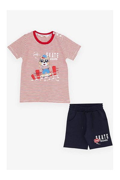 Breeze Σετ σορτς για αγόρια με ριγέ Cool Animal Print Red Casual (1,5-5 ετών)