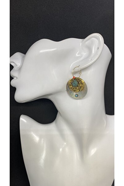 Porsuk Alternatif أقراط نسائية مصنوعة يدويًا من عرق اللؤلؤ مع جهاز نحاسي