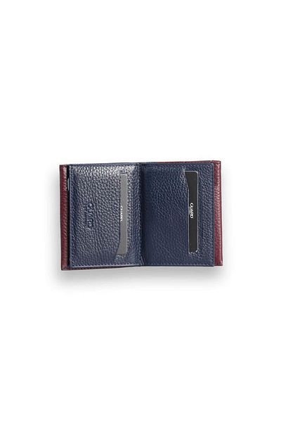 GUARD Genuine Leather Card Holder - Navy Blue and Claret Red with Double Color Compartments