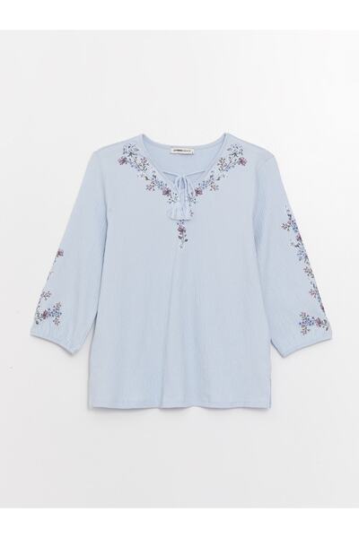 LC Waikiki Bağlamalı Yaka Desenli Kadın Bluz