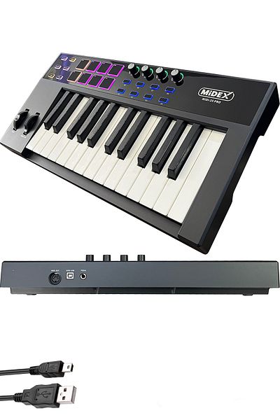 Midex Midi-25 Pro Midi Keyboard 25 Key Midi Keyboard 8 Pad