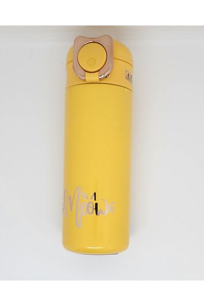 Shotay Xs-0101 400ml Steel Thermos with Cat Straw Yellow