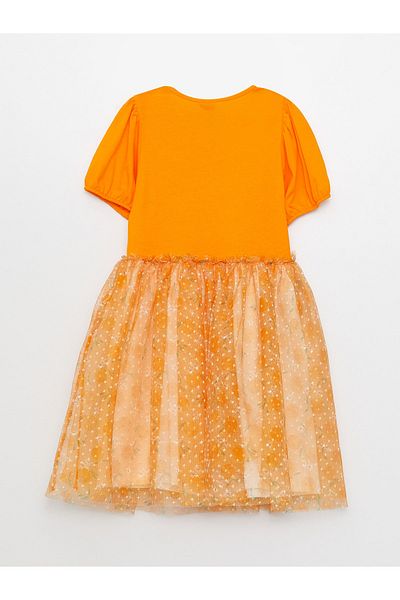 LC Waikiki Crew Neck Girl's Dress - Printed and Short Sleeve