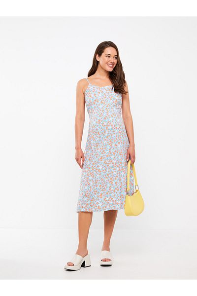 LC Waikiki Sweetheart Neckline Floral Strap Poplin Maternity Dress