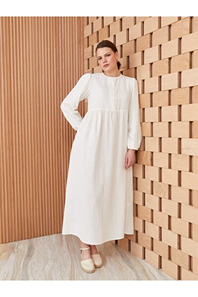 LC Waikiki Women's Dress - Crew Neck, Solid, Long Sleeve