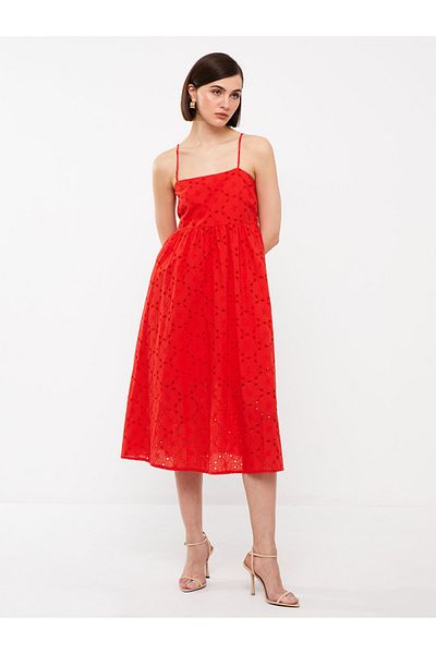 LC Waikiki Square Neck Self Patterned Strap Embroidery Women's Dress