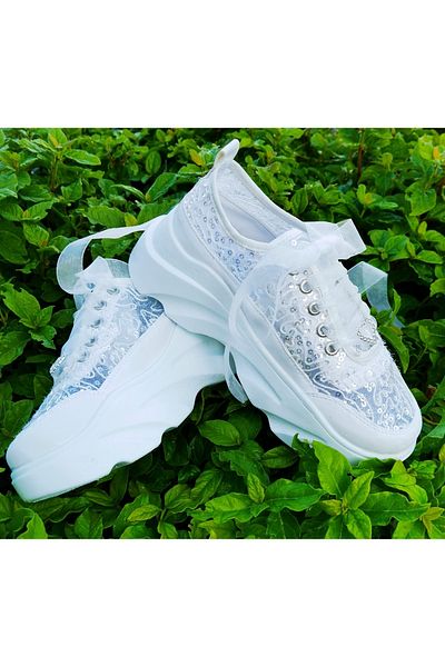 Ayakkabı Tutkusu Stilo ® Bridal Sneakers New 7cm Lace Embroidery Handmade Custom Sports Bride Evening Dress Sneakers New