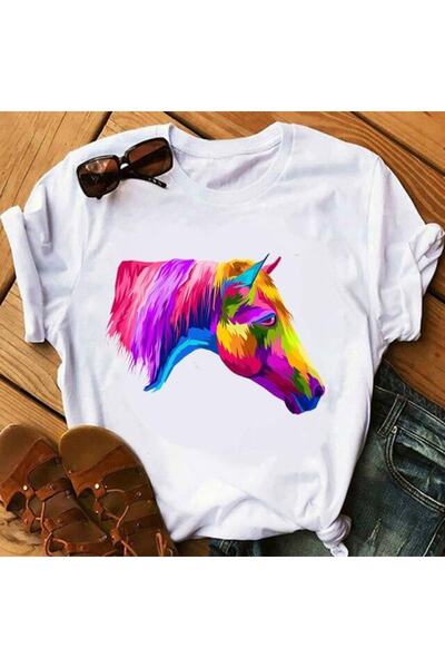 GALASHOP تي شيرت نسائي بطبعة رأس الحصان موديل 25