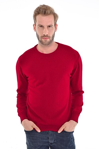 Çizgi Triko Men's Zero Collar Angora Rabbit Wool Claret Red Sweater Regular Fit