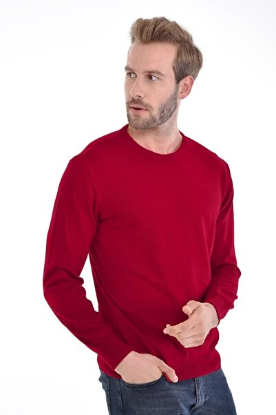 Çizgi Triko Men's Zero Collar Angora Rabbit Wool Claret Red Sweater Regular Fit