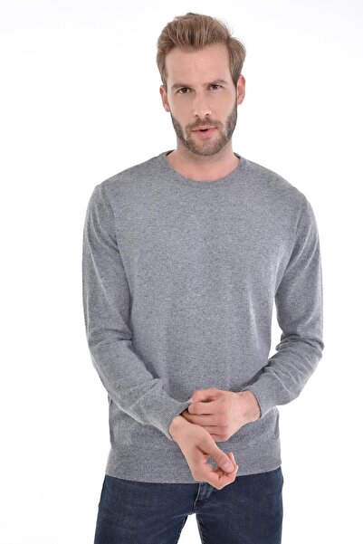 Çizgi Triko Men's Zero Collar Angora Rabbit Wool Gray Sweater Regular Fit