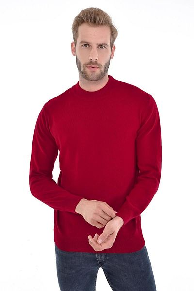 Çizgi Triko Ανδρικό πουλόβερ Half Fisherman Angora Rabbit Wool Claret Red με κανονική εφαρμογή