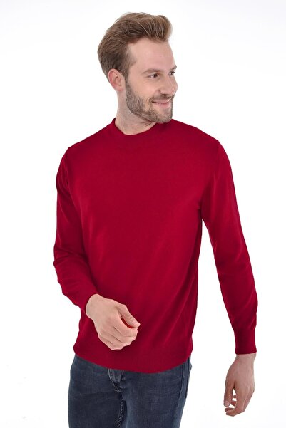 Çizgi Triko Men's Half Fisherman Angora Rabbit Wool Claret Red Sweater Regular Fit