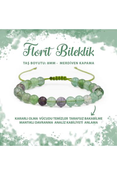 Deniz Doğal Taş Sertifikalı Yeşil Florit 8mm Merdiven Kapama Doğal Taş Bileklik