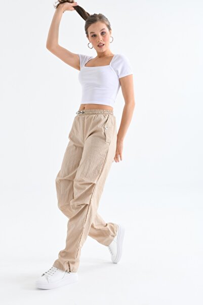 VOLT CLOTHİNG Women's Parachute Fabric Elastic Waist Trousers