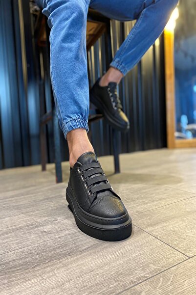 Mida Shoes Black Leather Banded Comfortable Sole Casual Men's Shoes