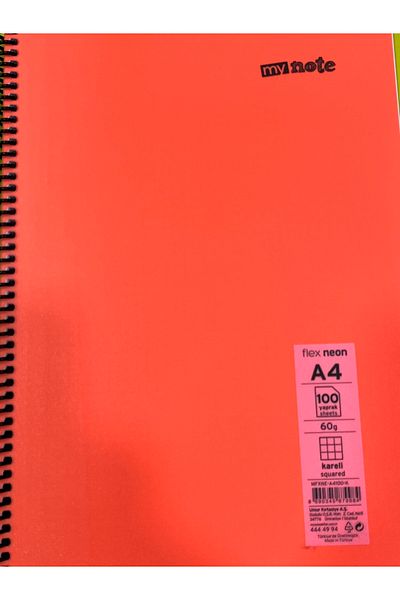 Mynote Flexi A4 Notebook with Neon Spiral - 100 Sheets, Pp Cover, 60 Gr
