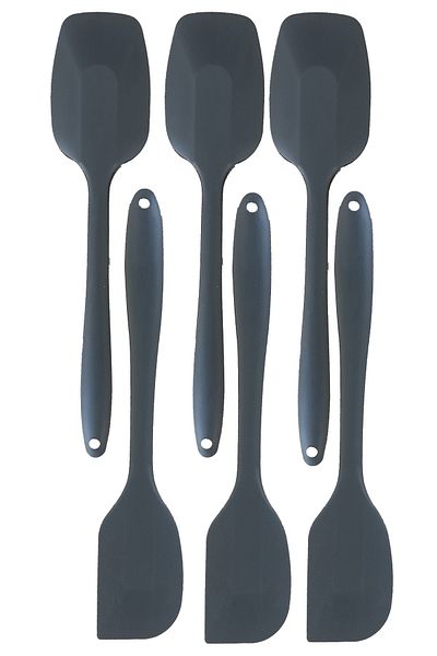 viarella Fireproof Non-Stick Silicone Spatula Flat Spoon Set of 6 Gray