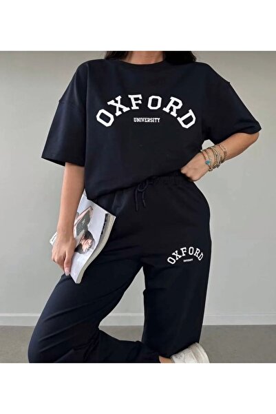 Genel Markalar Kadın Oxford University Baskılı Kısa Kollu Eşofman Takımı Alt-üst