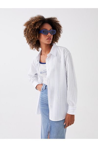 LC Waikiki Dámská oversize pruhovaná košile s dlouhým rukávem