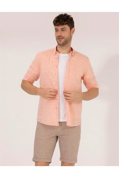 Pierre Cardin Πορτοκαλί πουκάμισο με κανονική εφαρμογή Uzunkol