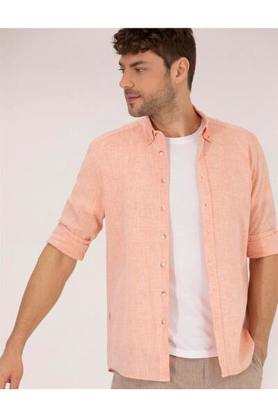 Pierre Cardin Πορτοκαλί πουκάμισο με κανονική εφαρμογή Uzunkol