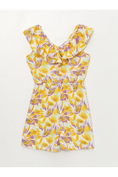 LC Waikiki Gemusterter Jumpsuit mit U-Boot-Ausschnitt für Mädchen