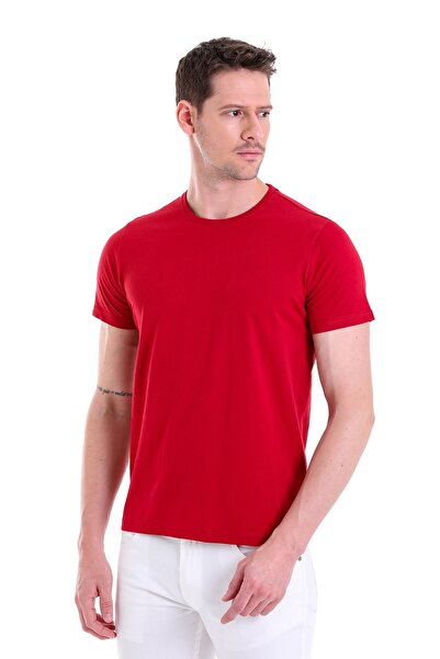 Hatemoğlu Claret Red Regular Fit Plain 100% Cotton Crew Neck T-Shirt