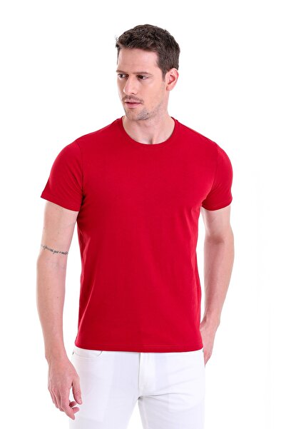 Hatemoğlu Claret Red Regular Fit Plain 100% Cotton Crew Neck T-Shirt