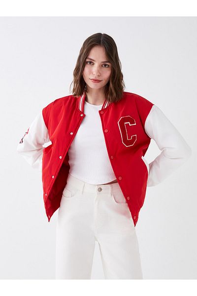 LC Waikiki Bomberjacke für Damen mit College-Kragen und Stickereien, langen Ärmeln