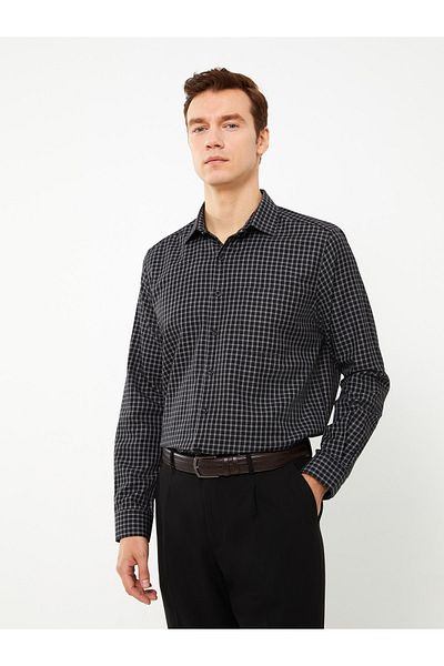 LC Waikiki Kostkovaná Gabardine pánská košile Regular Fit s dlouhým rukávem
