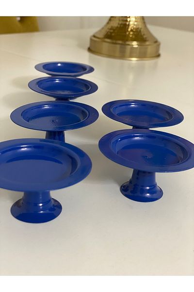 Elzem Decorative Blue Color 6-Piece Macaron Holder Coffee Serving Holder Turkish Delight Holder