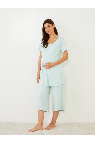 LC Waikiki Set de pijamale de maternitate cu mânecă scurtă, cu guler în U, cu caracteristică pentru alăptare